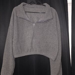 Cozy Gray Fleece Crop Pullover